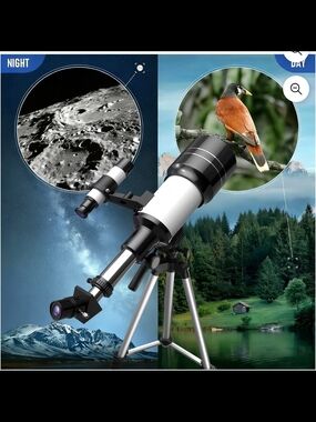 White and Black Reflector Telescope for Astronomy and Birdwatching